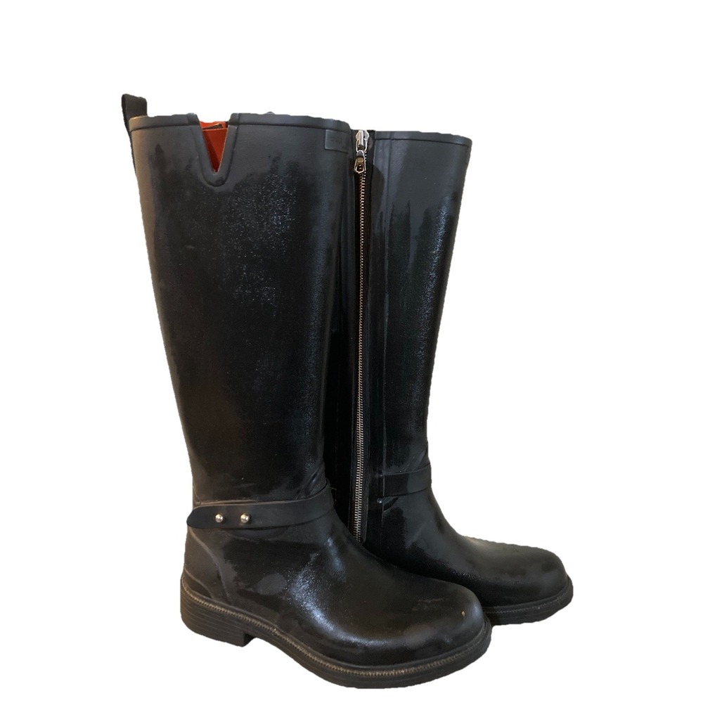 Rag and Bone Moto Tall Rain Boots Black Womens Size 38 Rubber